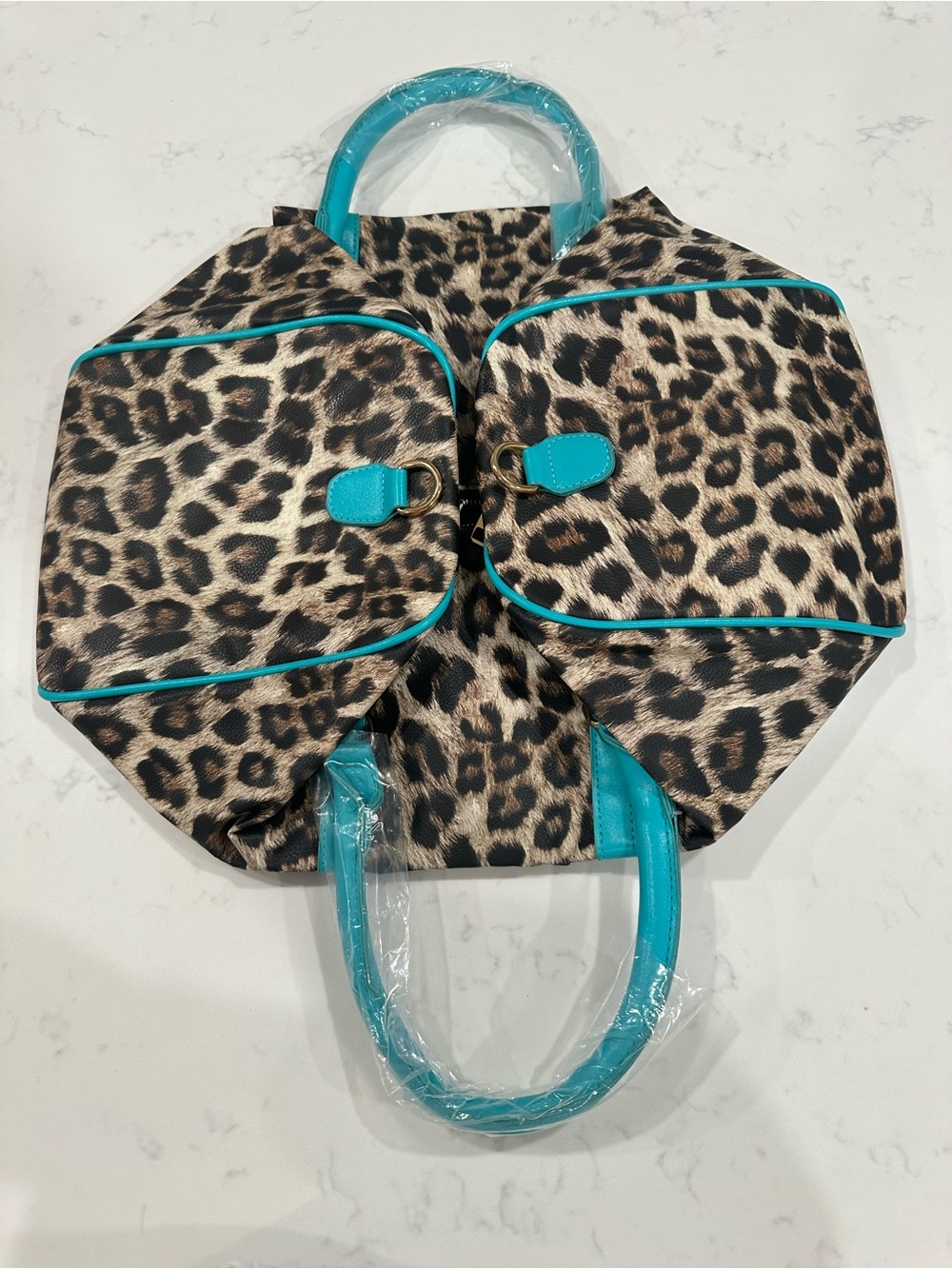 Leopard Print Weekender Duffel Bag Black Blue Travel Gym Overnight Tote - Picture 8 of 9